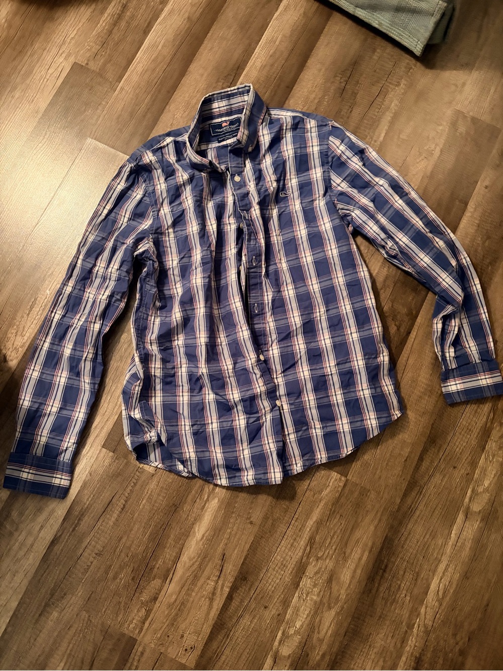 Vineyard Vines Blue and White Plaid Button-Down Shirt